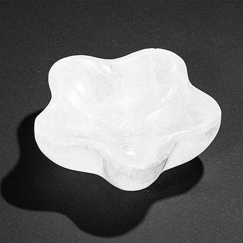 NKlaus Bol à fleurs en sélénite, 9,5 cm, en pierre précieuse, pour bijoux, cristaux et rituels, bol de guérison naturelle pour Reiki, méditation et travail énergétique spirituel - Nail Gallerys