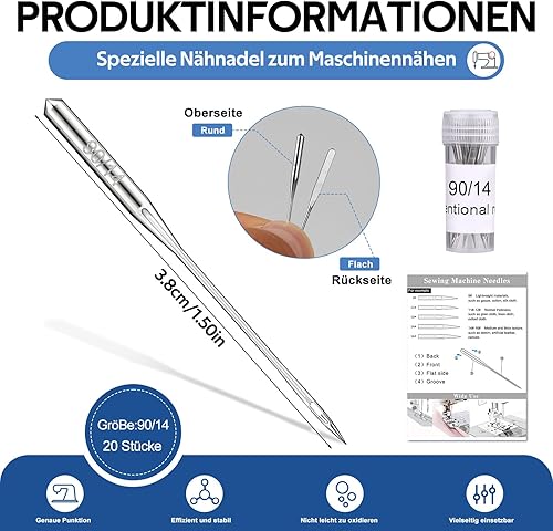 Wamkon Lot de 20 aiguilles pour machine à coudre - Avec instructions (français non garanti) - Kit universel pour machine à coudre Singer Brother Janome - Pour la couture. - Nail Gallerys