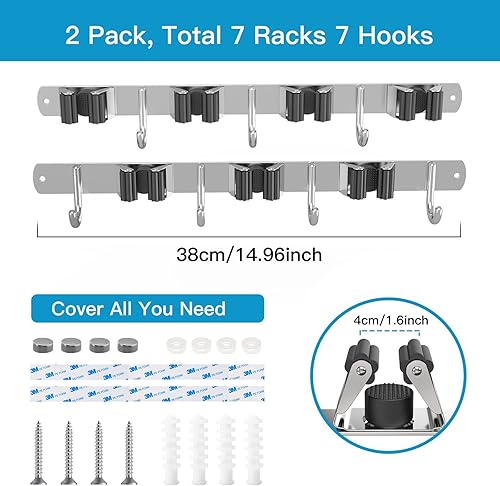 LUZOON Porte Balais Mural, Support Mural Balai Acier Inoxydable Accroche Balai Mural Cintre de pour Cuisine, Garage,Jardin, Buanderie (2 Pièces, Noir) - Nail Gallerys