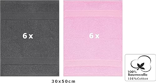 Betz Lot de 12 Serviettes d'invité Palermo 100% Coton Taille 30x50 cm Couleurs Gris Anthracite & Rose - Nail Gallerys