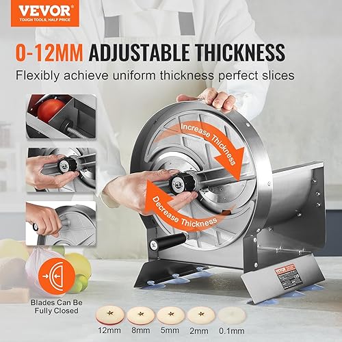 VEVOR Trancheuse Manuelle pour Légumes et Fruits, Coupe-Légumes Épaisseur Réglable 0-12 mm, Machine à Trancher les Aliments en Acier Inoxydable avec 2 Lames de Rechange, pour Pomme de Terre, Concombre - Nail Gallerys