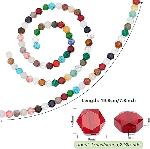 PH PandaHall 54pcs Perles de Pierres Précieuses Perles de Pièces Hexagonales Pierres Naturelles à Facettes Perles en Vrac Perles de Cristal Perles de Bracelet pour la Fabrication de Bijoux 8mm - Nail Gallerys