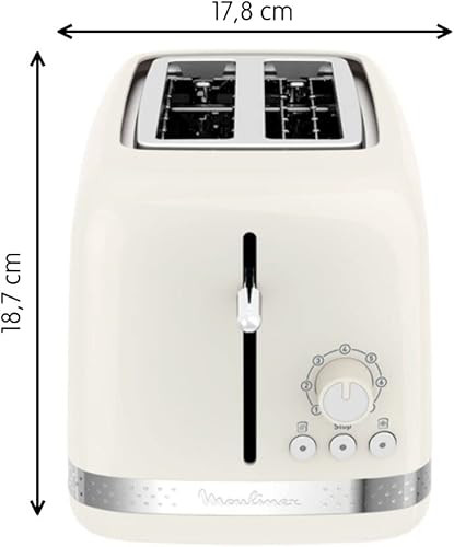 Moulinex Grille-pain 2 fentes larges, Design vintage, 7 niveaux de dorage, Levier de surélévation, Tiroir ramasse-miettes amovible, 3 fonctions Réchauffage, Décongélation, Soleil Ivoire LT300A10 - Nail Gallerys