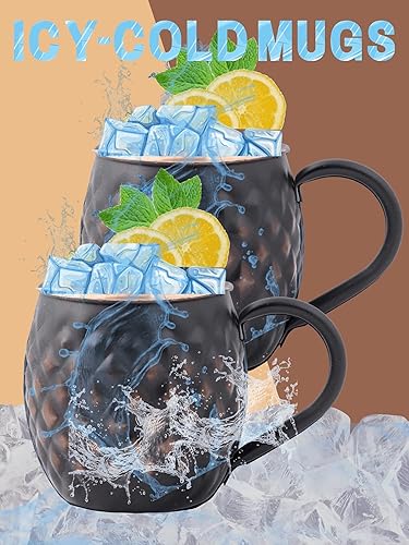 Staglife Lot de 2 tasses et tasses en cuivre noir mat Moscow Mule avec bords en cuivre or rose - Nail Gallerys