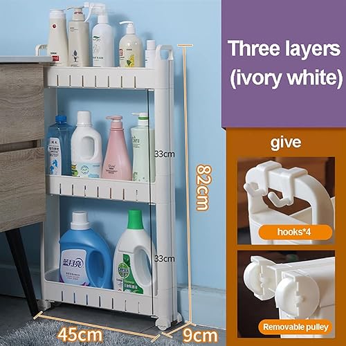 JHLP Chariot de rangement à 3 étages sur roulettes, 9 cm de large, idéal pour bureau, chambre, salle de bain, buanderie et commodes, chariot de rangement polyvalent pour salle de bain et cuisine - Nail Gallerys