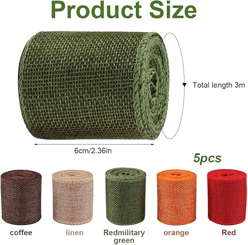 5 Rouleaux Ruban de Jute, Vintage Ruban Toile de Jute 6 cm x 3 m, Rouleaux Naturel Ruban de Jute, Ruban de Jute Coloré Utilisé pour Décorer les Mariages Fêtes D'anniversaire, les Tables à Manger - Nail Gallerys