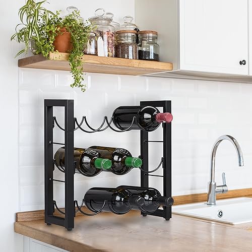 Relaxdays Range-Bouteille 9 emplacements, étagère pour Rangement de vin, métal, HxLxP: 37x35x17 cm, Cuisine & Bar, Noir - Nail Gallerys