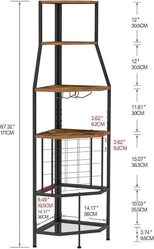 VEDECASA Étagère à vin d'angle à 5 étages avec support en verre et rangement de vin - Étagère à vin industrielle - Armoire pour cuisine, bar, cave, salle à manger - Marron vintage - Noir - Nail Gallerys