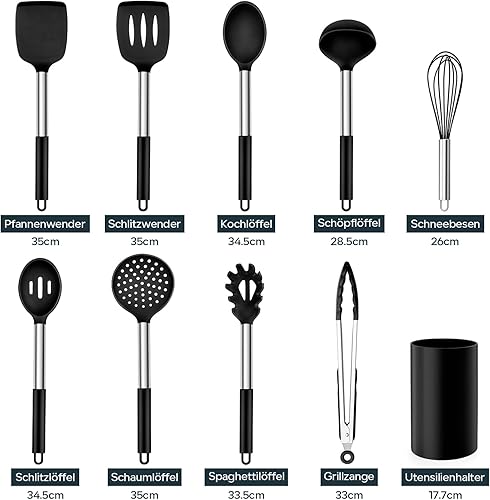 Homikit Lot de 10 ustensiles de cuisine en silicone avec poignée en acier inoxydable, antiadhésifs, résistants à la chaleur, passent au lave-vaisselle, rouge - Nail Gallerys