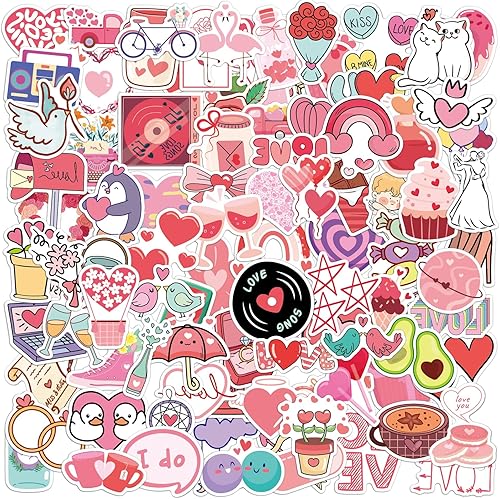 GEEHUA Lot de 100 autocollant, stickers autocollants en forme de cœur rose - Imperméables - Jolis autocollants de lecture Pour cartes de vœux, ordinateurs portables, téléphones - Nail Gallerys