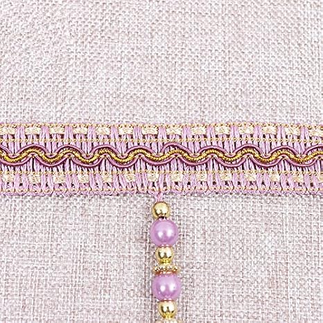 Yalulu 4 yards tressés avec perles et pompons à franges - Accessoire de couture - Bordure à pompons - Galon de rideau - Bordeaux - Nail Gallerys
