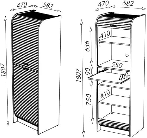 Tousmesmeubles Colonne de Cuisine Haute à Rideaux Chêne/Noir - GUNJO - L 58 x l 47 x H 181 cm - Neuf - Nail Gallerys