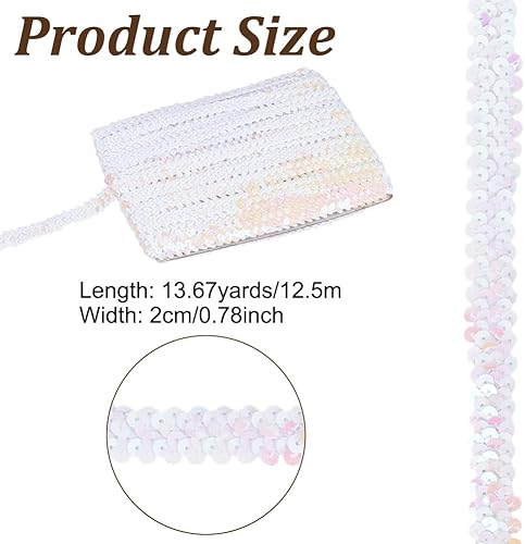 HOBBIESAY 12.5m Ruban à Paillettes Plat Blanc Large 20mm Ruban paillette Bling Fabric Bordure brillante en paillette couture pour Couture Artisanat Décoration Fête à Domicile - Nail Gallerys