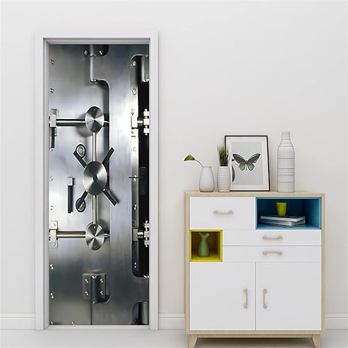 MYIESAXL Sticker Porte Effet 3D Coffre-Fort en Argent Poster de Porte, PVC Imperméable Papier Peint pour Chambre Salle de Bain Cuisine Décoration Porte Murale, Autocollant Porte（77 x 200cm） - Nail Gallerys