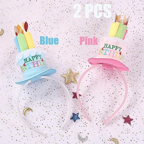YGCHEN Anniversaire Bandeau Mini Chapeau Bandeaux pour Cheveux Gâteau Bougie Serre Tete Happy Birthday Tiare Anniversaire Chapeau Fête Headwear Enfant Couronne Bandeau 2 Pièces - Nail Gallerys