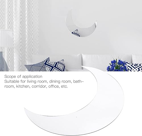 Buachois Lune Autocollant Mural en Acrylique, Autocollants Miroir Auto-Adhésifs Suspendus en Forme de Lune, Décorations Murales de Fond Autocollant Mural en Cristal pour Couloir de Bureau(Argent) - Nail Gallerys