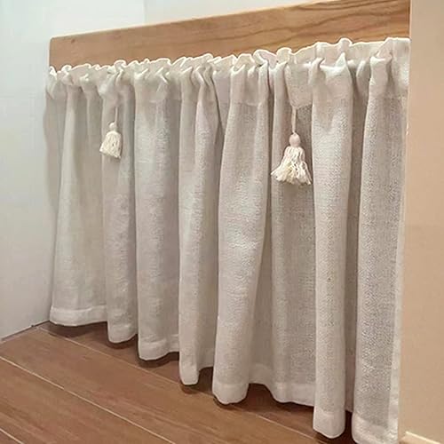 Rideaux courts en coton et lin – Rideau de porte de style nordique avec pompons décoratifs pour ombrage et ventilation, installation de tringle, rideau d'évier - Nail Gallerys