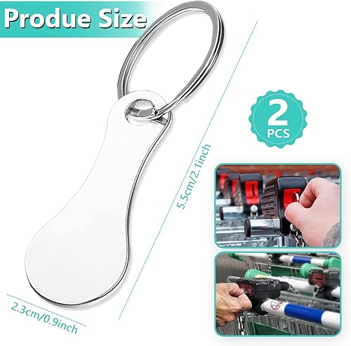 2 Pièces Caddie Jeton Caddie, Jeton de Chariot, Universel Puce pour Caddie Jeton, Porte-clés pour Chariot de Courses, Caddie en Acier Inoxydable Clés pour Les Gadgets de Commodité du Panier - Nail Gallerys