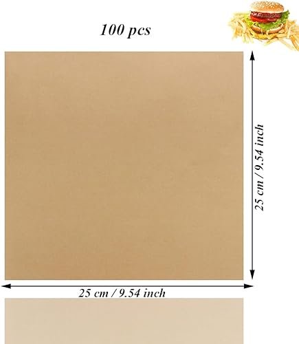 Aiareozy 25 * 25cm Papier Emballage Alimentaire, 100 Feuilles Papier Ciré, Papier Sulfurisé, Jetables Antiadhésif Fromage Wrap Papier, pour Cuisson, Sandwich, Pain, Gâteau, Burger, Pizza - Nail Gallerys