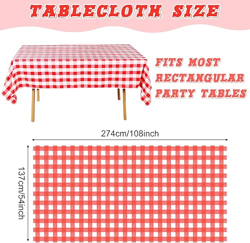 Saier tbo Lot de 8 nappes vichy rouges - 137 x 274 cm - Résistantes à l'huile - Faciles à nettoyer - Rectangulaires - En plastique - Pour fêtes, barbecue, pique-nique, anniversaire, mariage, vacances - Nail Gallerys