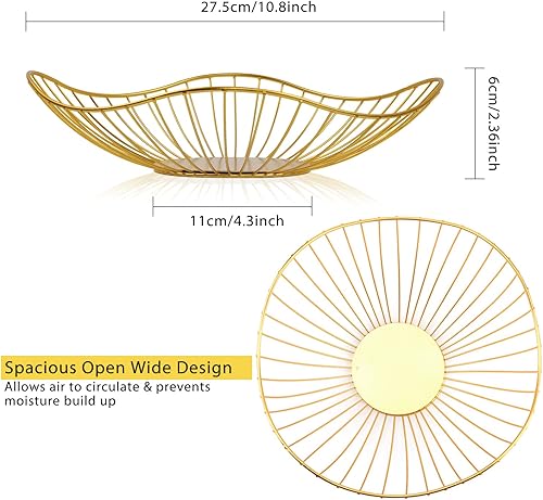 Lainrrew Corbeille à fruits en fil métallique pour comptoir de cuisine, Bac Rangement, Panier à fruits en métal pour comptoir, décoration d'intérieur (doré) - Nail Gallerys