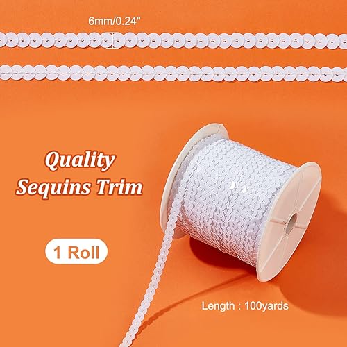 PH PandaHall 91m Paillettes Plates Triangulaires, 6mm Plat Paillette Garniture Blanc Paillette Bobine Corde Brillant Couture Garniture pour Mariage Sirène Robe Embellir Bandeau Halloween Costume - Nail Gallerys