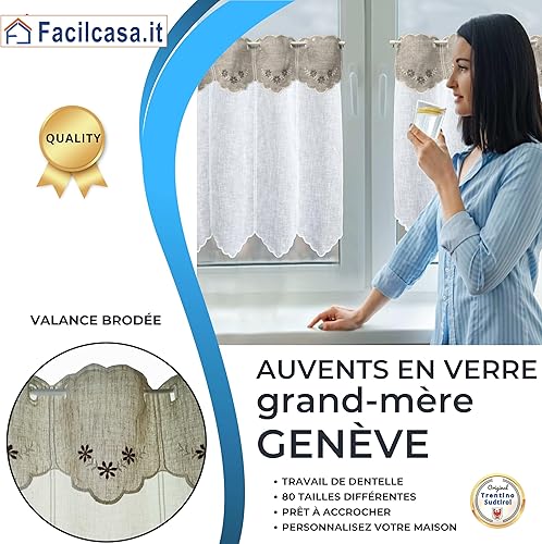 FacilCasa Rideau de fenêtre, Rideau de fenêtre en Verre, Rideau d'intérieur, Roman de Grand-mère, pour la Cuisine, Le Salon, la Chambre à Coucher (2 Rideaux avec CANTONIER, 2X H120 x 45) - Nail Gallerys