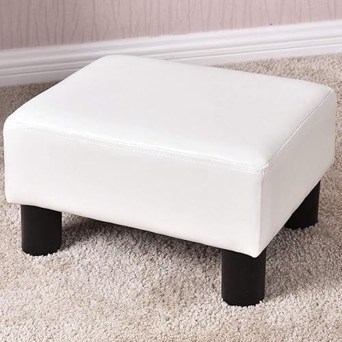 COSTWAY Tabouret Ottoman Pouf Repose-Pied Siège Rectangulaire Cuir PU 40 * 30 * 24cm (Blanc) - Nail Gallerys