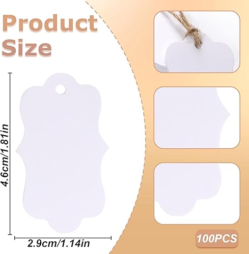 Lot de 100 étiquettes cadeaux blanches vierges avec ficelle en papier kraft pour emballage de cadeaux de mariage, fêtes, anniversaires, bricolage - Nail Gallerys