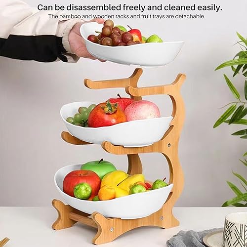 Présentoir à 3 étages avec bol à fruits, corbeille à fruits à plusieurs étages pour cuisine, support moderne en bois, support pour gâteaux aux fruits et panier de rangement pour plan de travail, bols - Nail Gallerys