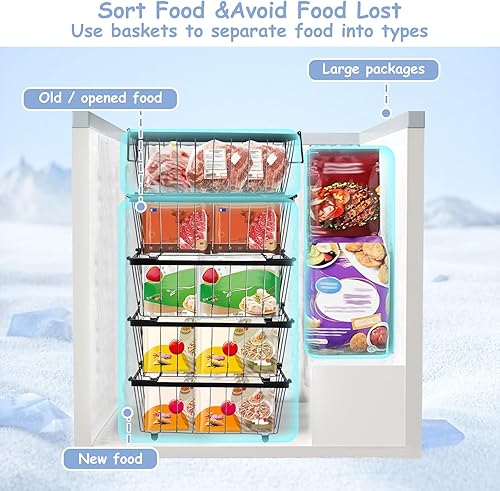 Lot de 5 Panier Congélateur Coffre,Panier Rangement Congelateur Empilables, Rangement Congelateur Coffre Poignée Pliable, Paniers Congelateur de Patin Antidérapant (34 x 17.5 x 14 cm) - Nail Gallerys