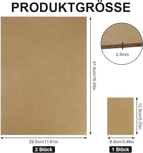Lot de 2 panneaux en bois MDF A3 pour travaux manuels, 2 mm d'épaisseur moyenne, pour gravure laser, peinture et décoration (42 x 30 cm), avec 1 planche en bois de bricolage de 12,7 cm - Nail Gallerys