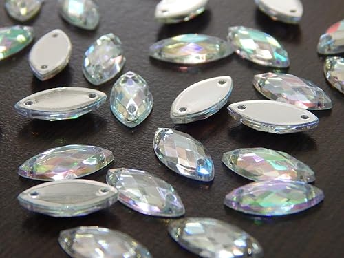 Lot de 200 strass ovales à coudre - Cristal AB - 10 x 5 mm - En acrylique - Dos plat - Pour vêtements, travaux manuels, vêtements et sacs, 10 x 5 mm, acrylique, Pas de gemme - Nail Gallerys