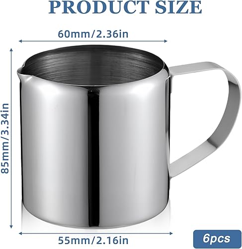 Lot de 6 pots à lait en acier inoxydable - 90 ml - Petit pot à lait - Pichet à expresso de 3 oz - Pot à mousse de lait pour faire mousser le lait - Pour cappuccino latte art - Nail Gallerys