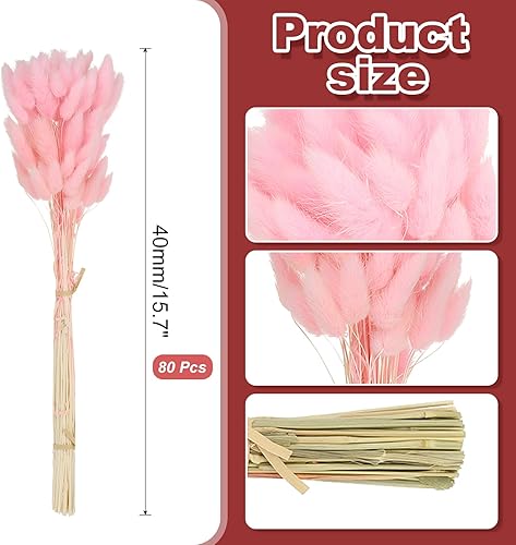 PATIKIL 15,7 Pouces Bunny Tails Fleurs Séchées, 80pcs Herbe de la Pampa ornementation Queue de Lapin Herbe de la Pampa Naturel en Vrac Fluffy Faux Herbe de la Pampa Séché , Rose - Nail Gallerys