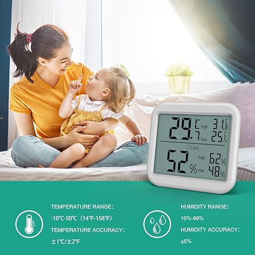 Oria Thermo-hygromètre numérique, Grand écran LCD, indicateur d'humidité de la température avec enregistrement MIN / MAX, commutateur /, indicateur de confort, idéal pour la chambre, le bureau, Blanc - Nail Gallerys