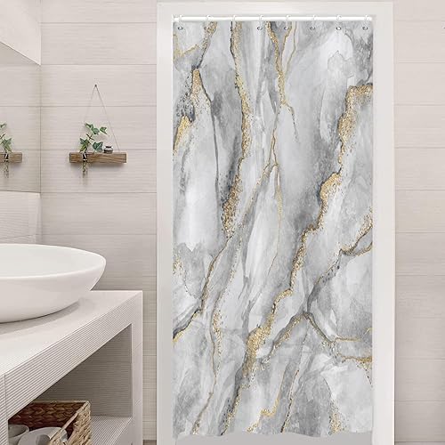 ASDCXZ Rideau de Douche Marbre 120x200 cm, Moderne Abstrait Gris Blanc Or Aspect marbre Texture colorée Lavable Rideaux de Douche Textile imperméable Rideau de Bain pour Baignoire avec 8 Crochets - Nail Gallerys