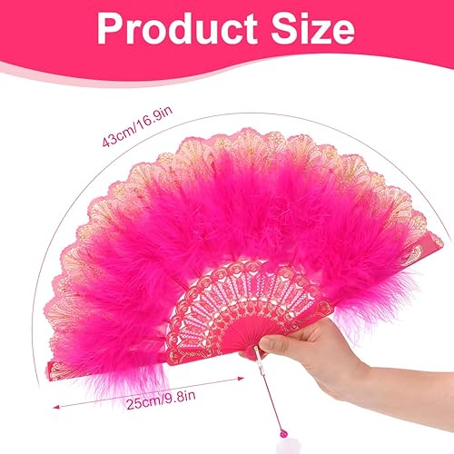 LQIOACU Rose Eventail Mariage, Eventail Plume, Éventail en Plumes Pliable de Style Vintage des années 1920 Éventail à Flapper pour Costume Hallowee - Nail Gallerys