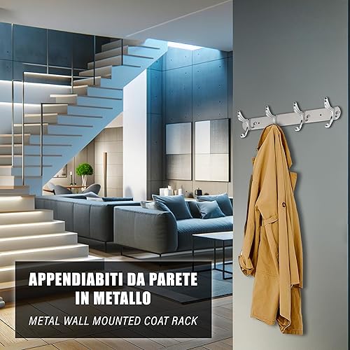 IPEA Cintre mural en métal avec 4 crochets – Design élégant – Cintres de vêtements muraux pour maison, chambre, cuisine, salon, magasin – Cintre pour vestes, manteaux, chapeaux – Métallique - Nail Gallerys