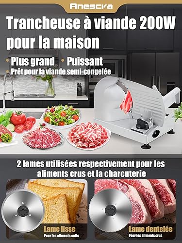 Trancheuse Électrique 200W, 2 Lames en Acier Inoxydable, Facile à Nettoyer, Trancheuse à Pain Électrique avec Épaisseur Réglable de 0-15 mm, Anescra - Nail Gallerys