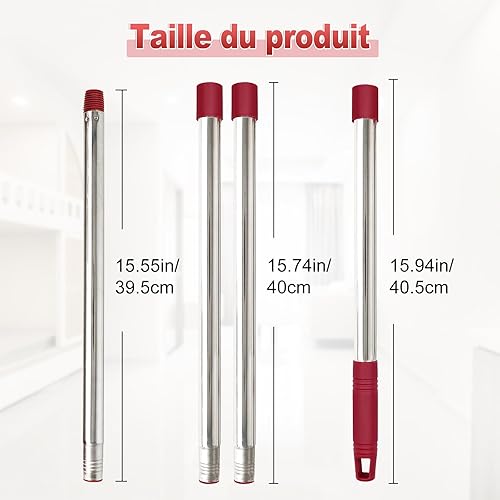 Manche de Balai Manico di Ricambio Manche de Rechange à Franges Extensible, Acier Inoxydable, 76-147 cm, Rouge et Blanc - Nail Gallerys