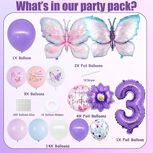 Lot de 31 ballons décoratifs en forme de papillon pour fille de 9 ans - Ballons en aluminium - Ballons en aluminium - Violet - Décoration de fête d'anniversaire pour enfants - Nail Gallerys