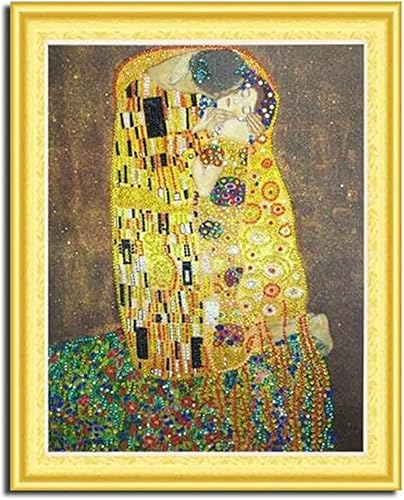 Gustav Klimt Grande peinture au diamant 40 x 50 cm – DIY Diamond Painting 5D Kit complet avec diamants en cristal de forme spéciale – Peinture diamant de cristaux partiels – sans cadre (Baiser) - Nail Gallerys
