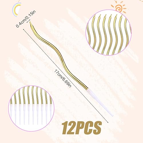 lasuroa 12pcs Bougies Spirales pour Gâteau, Bougies Minces Longues Torsadées avec Support pour Anniversaire, Mariage, Fête, Décoration Cupcake (Or) - Nail Gallerys