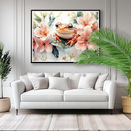 Peinture par Numéros pour Adultes Fleur, Peinture Numero Adulte Grenouille, DIY Paint by Numbers Kits avec Peinture et Pinceau, Painting by Numbers pour Décoration Maison, Sans Cadre 50x40 cm S-1 - Nail Gallerys
