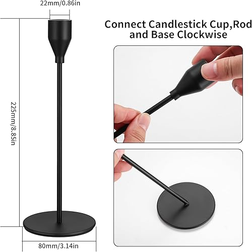 Lot de 3 bougeoirs noirs en métal pour maison, fête de mariage, dîner, décoration de table, cadeau de pendaison de crémaillère, 22,5 cm - Nail Gallerys