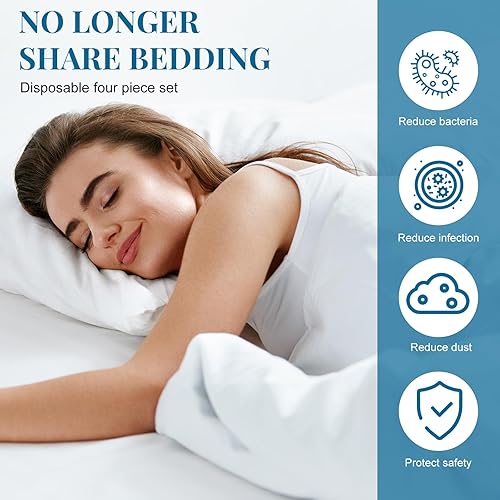 Preboun Lot de 5 draps de lit jetables pour hôtel - Draps de lit jetables pour hôtel - Avec draps de lit, housses de couette et taies d'oreiller - Blanc - Doux et portable - Pour voyage, voyage - Nail Gallerys