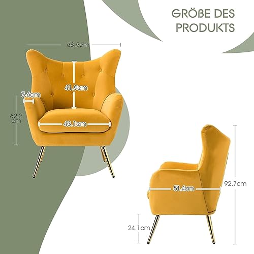 HULALA HOME Fauteuil en Velours,Chaise Coiffeuse Rembourrée Confortable,Fauteuil Coiffeuse avec Pieds en Métal Doré,Fauteuil Salon avec Grand Dossier pour Salle à Manger,Chambre,Salon,Orange - Nail Gallerys