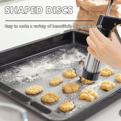 Presse à Biscuits Pistolet à Pâtisserie Machine à Churros avec 13 Disques Biscuits et 8 Douilles Machine à Biscuits Kit Seringue à Pâtisserie en Acier Inoxydable pour Fabrication de Biscuits Gâteaux - Nail Gallerys