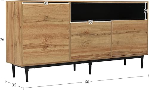 BTM Buffet de Cusine, Buffet 120cm en Bois avec 3 Portes, Compartiemnt Ouvert et Étagères Réglables, Meuble de Rangement, Design Industriel, 120x35x90cm, Brun - Nail Gallerys